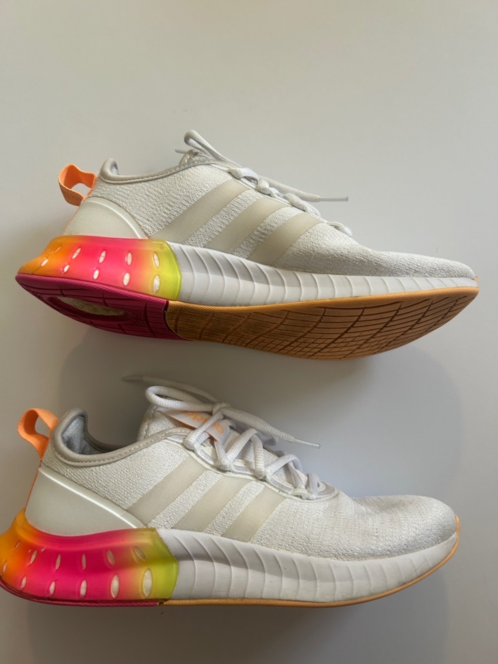 Adidas Kaptir Boost White Running Shoes with Pink-Orange-Yellow Gradient Heel
